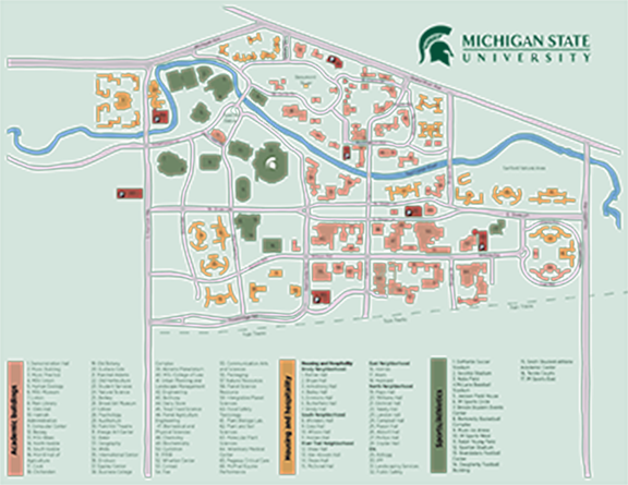 A map of Michigan State University's cmapus